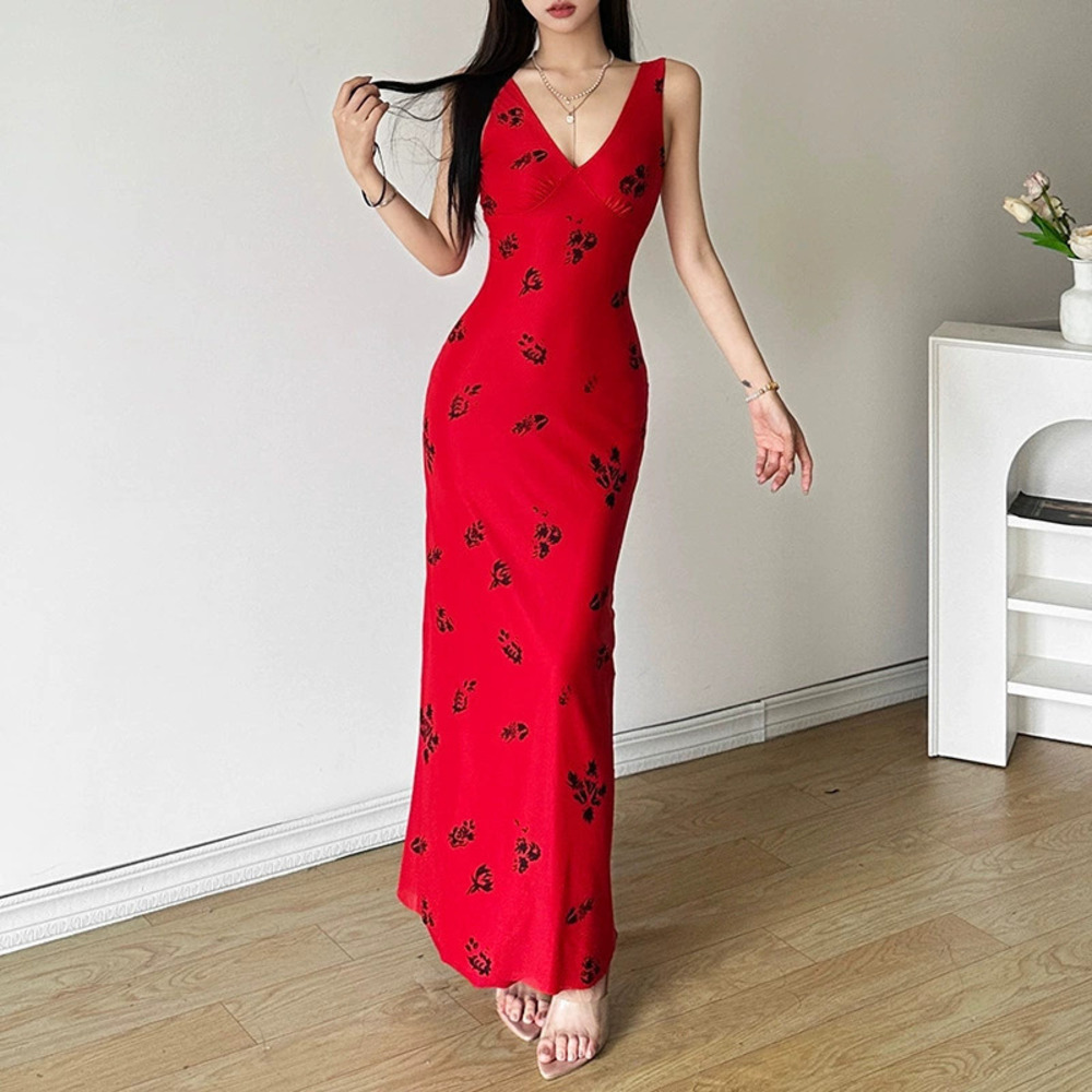 ZARA French Summer Sexy Printed Bodycon Fishtail Maxi Dress